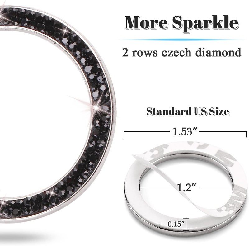 ToBeQueen Bling Push Start Button Cover Ring, Interior Crystal Diamond Rhinestone Engine Start Stop Ring Emblem Decoration Sticker, Black Bling Car Accessories for Women, Black - Image 4